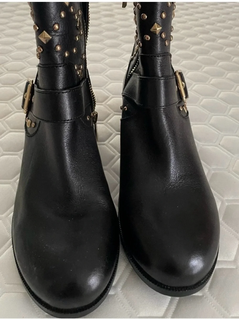 INC International Concepts Black Ankle Boots with Gold Studs - Picture 2 of 3